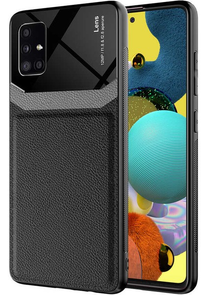 Galaxy A51 Kılıf Piano Black Çift Renk Deri Görünümlü Pc Sert Kılıf