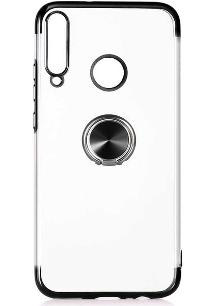 Huawei P40 Lite E Kılıf Yüzüklü Standlı Magnet Şeffaf 4 Köşe Renkli Lazer Silikon