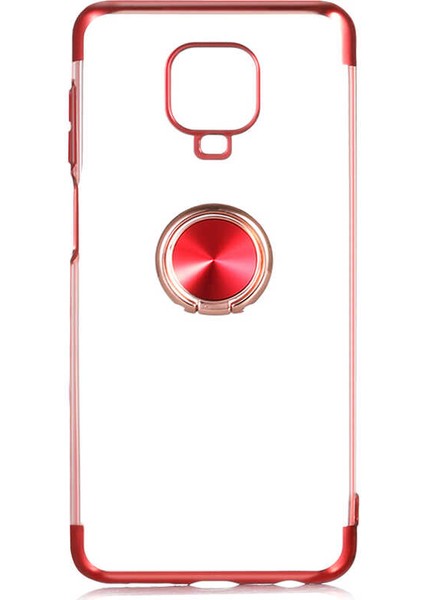 Xiaomi Redmi Note 9s Kılıf Yüzüklü Standlı Magnet Şeffaf 4 Köşe Renkli Lazer Silikon