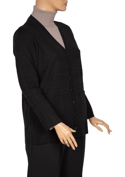 Kadın Nilay Anne Cepli Düğmeli Siyah Triko Ceket modelleri