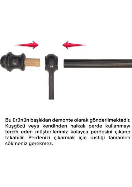 Demonte Lale Başlıklı Antrasit Ahşap Rustik Perde Askısı - Çift Raylı