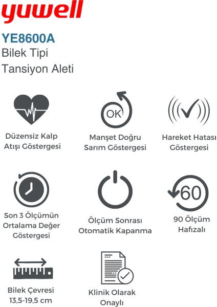 Bilek Tipi Dijital Tansiyon Aleti YE8600A modelleri
