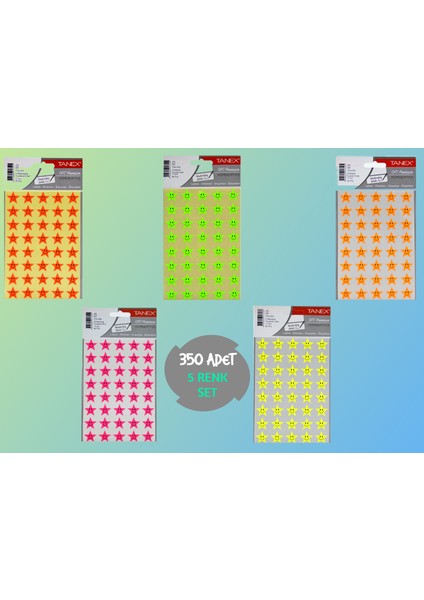 Flo Yıldız Gülen Emoji 5 Renk Set 350 Adet + (4al 3 öde)