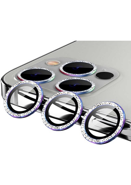 Apple iPhone 12 Pro Max Kamera Lens Koruyucu Swarovski Diamond Taşlı Şık Parlak Lens Koruma