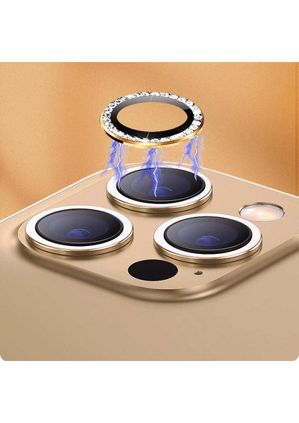 Apple iPhone 12 Pro Max Kamera Lens Koruyucu Swarovski Diamond Taşlı Şık Parlak Lens Koruma