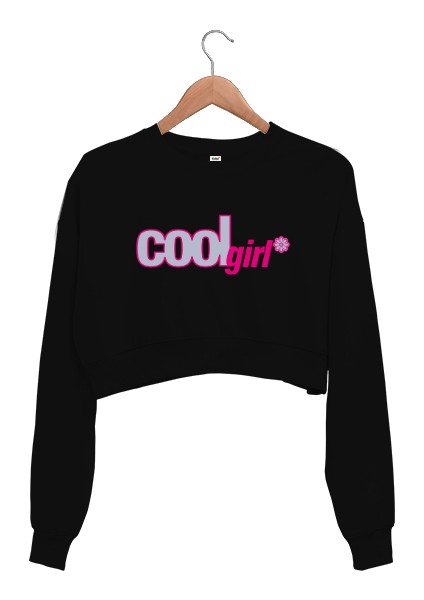 Cool Girl Siyah Kadın Crop Sweatshirt