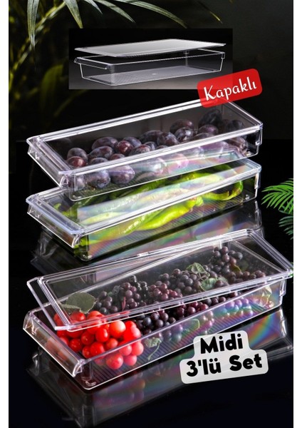 Nandy Home Kapaklı Midi New Clear Buzdolabı & Dolap Içi Düzenleyici Organizer 3 Adet