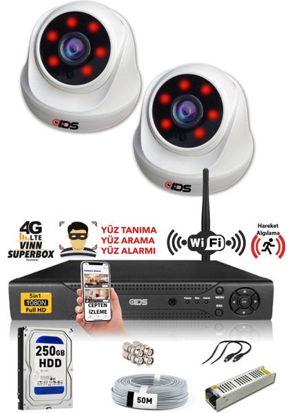 2 Kameralı 5mp Sony Lensli 1080P Fullhd Güvenlik Kamerası Sistemi - Cepten Izle - 250 Iç