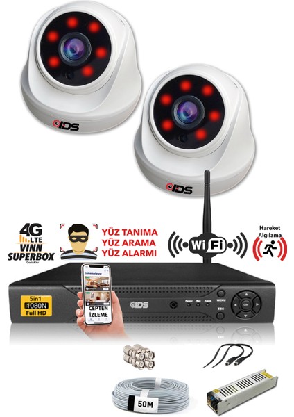 - 2 Kameralı 5 Mp Sony Lensli 1080P Full HD Güvenlik Kamerası Sistemi - Hard Disksiz