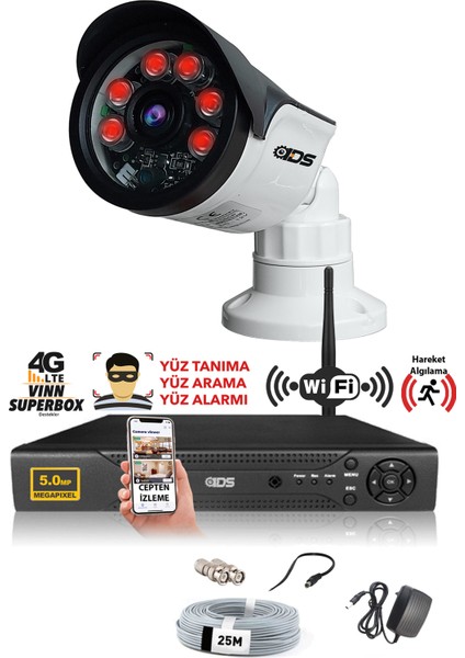- 1 Kameralı 5 Mp Sony Lensli 1080P Full HD Güvenlik Kamerası Sistemi - Hard Disksiz