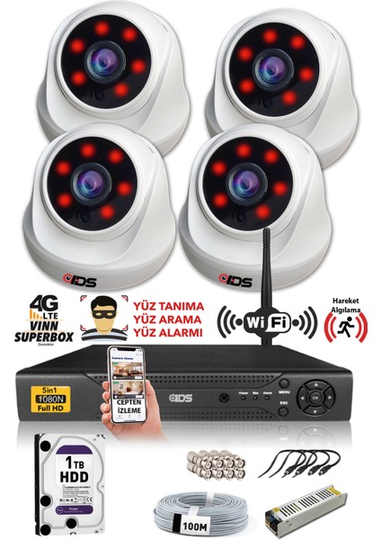 4 Kameralı 5mp Sony Lensli 1080P Fullhd Güvenlik Kamerası Sistemi - Cepten Izle - 1tb Iç