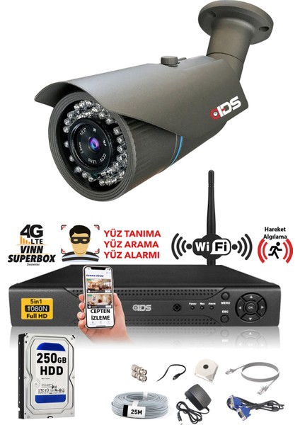 1 Kameralı 5mp Sony Lensli 1080P Fullhd Güvenlik Kamerası Sistemi - Cepten Izle - 250DIŞ