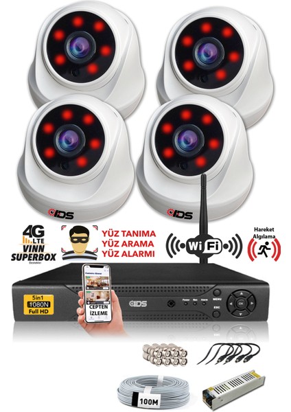 4 Kameralı 5mp Sony Lensli 1080P Fullhd Güvenlik Kamerası Sistemi - Hard Disksiz