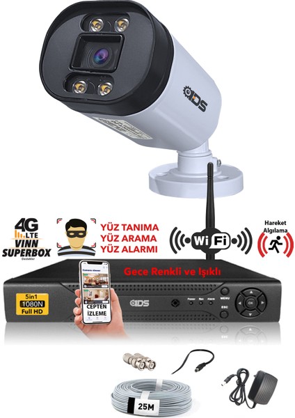 1 Kameralı 5mp Lensli 1080P Fullhd Gece Renkli Full Kamera Seti - Su Geçirmez - Cepten Izle