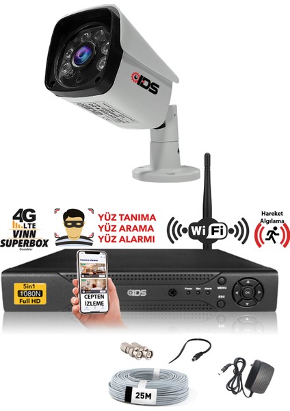 1 Kameralı 5mp Sony Lensli 1080P Fullhd Güvenlik Kamerası Sistemi - Hard Disksiz