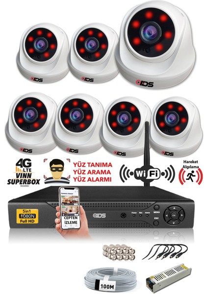 - 7 Kameralı 5 Mp Sony Lensli 1080P Full HD Güvenlik Kamerası Sistemi - Hard Disksiz