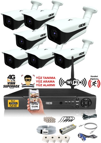 - 7 Kameralı 5 Mp Sony Lensli 1080P Full HD Güvenlik Kamerası Sistemi - Hard Disksiz