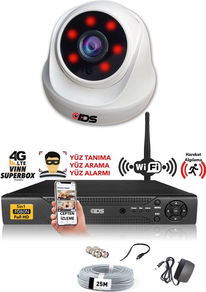 - 1 Kameralı 5 Mp Sony Lensli 1080P Full HD Güvenlik Kamerası Sistemi - Hard Disksiz