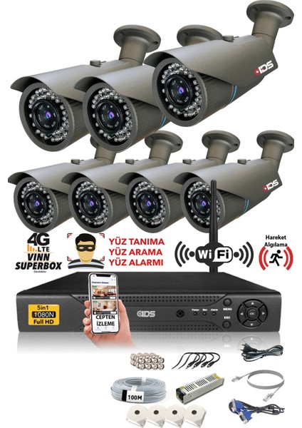 - 7 Kameralı 5 Mp Sony Lensli 1080P Full HD Güvenlik Kamerası Sistemi - Hard Disksiz