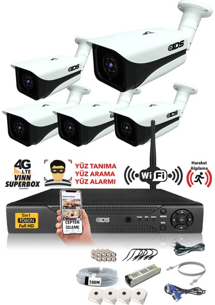 5 Kameralı 5mp Sony Lensli 1080P Fullhd Güvenlik Kamerası Sistemi - Hard Disksiz