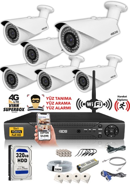 - 6 Kameralı 5 Mp Sony Lensli 1080P Full HD Güvenlik Kamerası Sistemi - Cepten İzle - 320 Dış