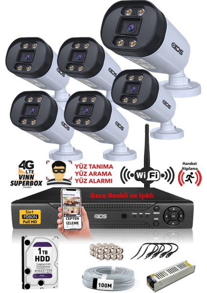 6 Kameralı 5 Mp Lensli 1080P Full HD Gece Renkli Full Kamera Seti - Su Geçirmez - Cepten Izle