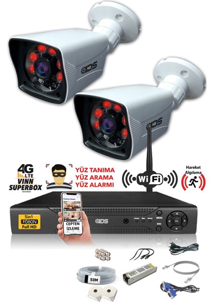 2 Kameralı 5mp Sony Lensli 1080P Fullhd Güvenlik Kamerası Sistemi - Hard Disksiz
