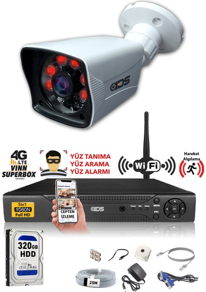 1 Kameralı 5mp Lensli 1080P Fullhd Kamera Seti - Gece Görüşlü - Su Geçirmez - Cepten Izle