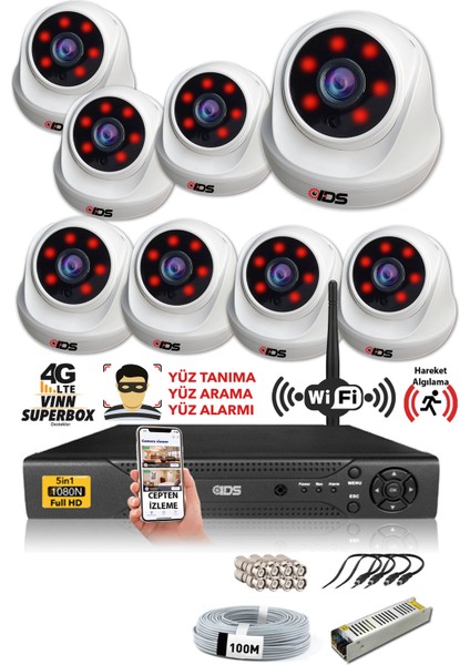 - 8 Kameralı 5 Mp Sony Lensli 1080P Full HD Güvenlik Kamerası Sistemi - Hard Disksiz