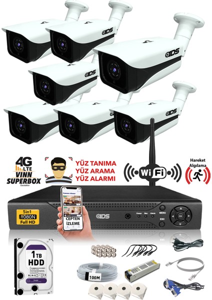 - 7 Kameralı 5 Mp Sony Lensli 1080P Full HD Güvenlik Kamerası Sistemi - Cepten İzle - 1 TB Dış