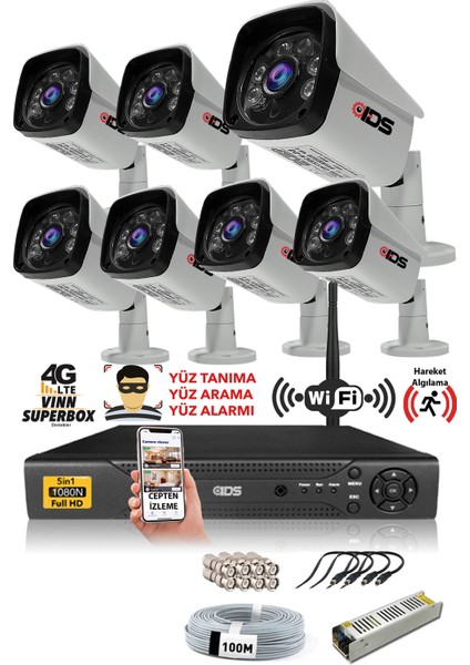 - 7 Kameralı 5 Mp Sony Lensli 1080P Full HD Güvenlik Kamerası Sistemi - Hard Disksiz