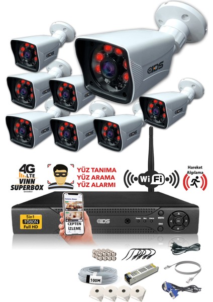 - 8 Kameralı 5 Mp Sony Lensli 1080P Full HD Güvenlik Kamerası Sistemi - Hard Disksiz