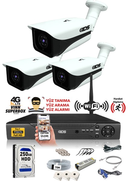 - VGI73 Kameralı 5mp Sony Lensli 1080P Fullhd Güvenlik Kamerası Sistemi - Cepten Izle - 250 Dış