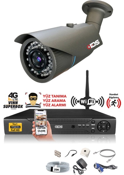 - 1 Kameralı 5 Mp Sony Lensli 1080P Full HD Güvenlik Kamerası Sistemi - Hard Disksiz