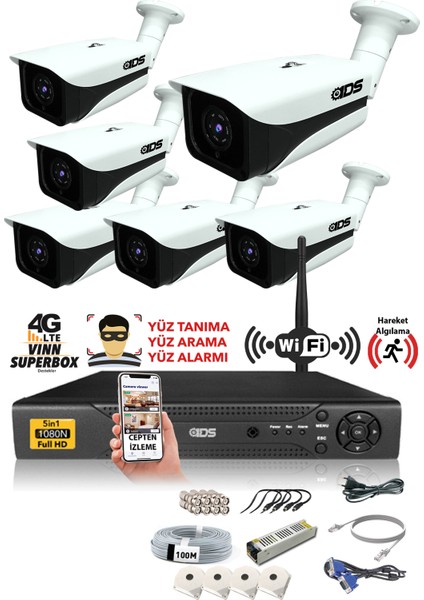 - 6 Kameralı 5 Mp Sony Lensli 1080P Full HD Güvenlik Kamerası Sistemi - Hard Disksiz