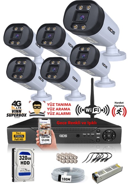 6 Kameralı 5 Mp Lensli 1080P Full HD Gece Renkli Full Kamera Seti - Su Geçirmez - Cepten Izle