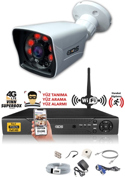 1 Kameralı 5mp Sony Lensli 1080P Fullhd Güvenlik Kamerası Sistemi - Hard Disksiz