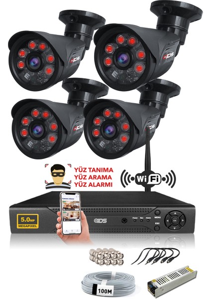 4 Kameralı 5mp Sony Lensli 1080P Fullhd Güvenlik Kamerası Sistemi - Hard Disksiz