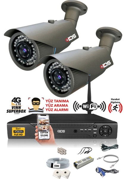 2 Kameralı 5mp Sony Lensli 1080P Fullhd Güvenlik Kamerası Sistemi - Hard Disksiz