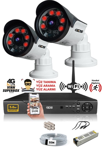 - 2 Kameralı 5 Mp Sony Lensli 1080P Full HD Güvenlik Kamerası Sistemi - Hard Disksiz
