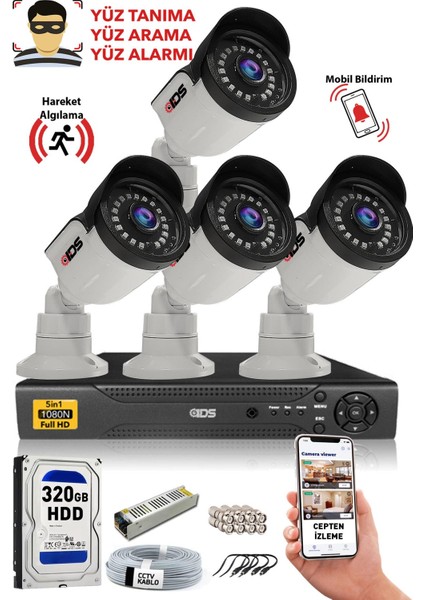 5mp Sony Lensli 4 Kameralı Fullhd Gece Görüşlü Güvenlik Kamerası Sistemi A2035