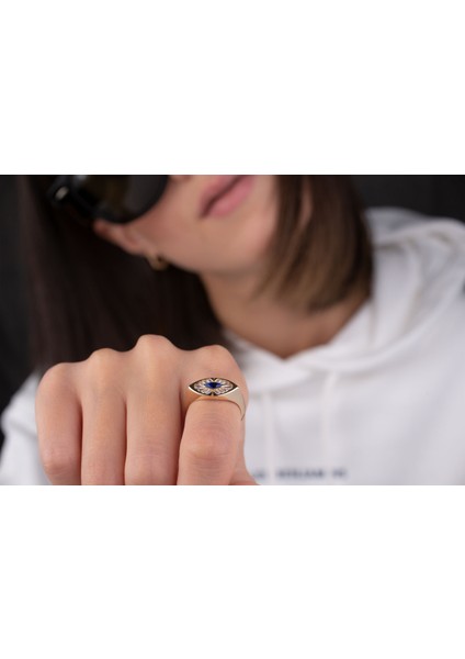 14 Ayar Altın Mavi Gözlü Şövalye Yüzük fiyatları