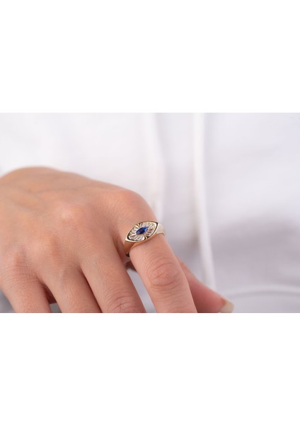 14 Ayar Altın Mavi Gözlü Şövalye Yüzük modelleri