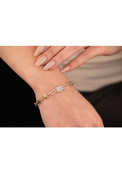 14 Ayar Altın Baget Taşlı Toplu Ataç Zincir Bileklik modelleri