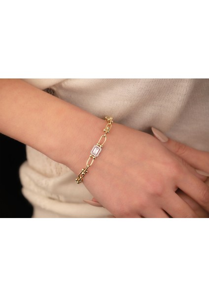 14 Ayar Altın Baget Taşlı Toplu Ataç Zincir Bileklik indirimleri