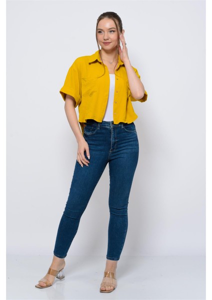 Kadın Aerobin Crop Gömlek Sarı modelleri