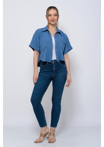 Kadın Aerobin Crop Gömlek Bebe Mavisi fiyatları