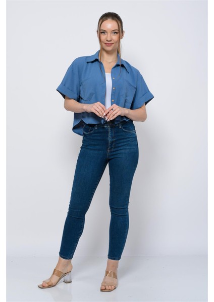 Kadın Aerobin Crop Gömlek Bebe Mavisi modelleri