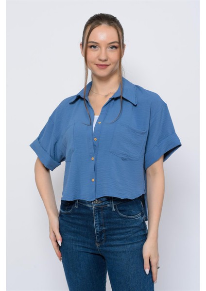Kadın Aerobin Crop Gömlek Bebe Mavisi fırsatları