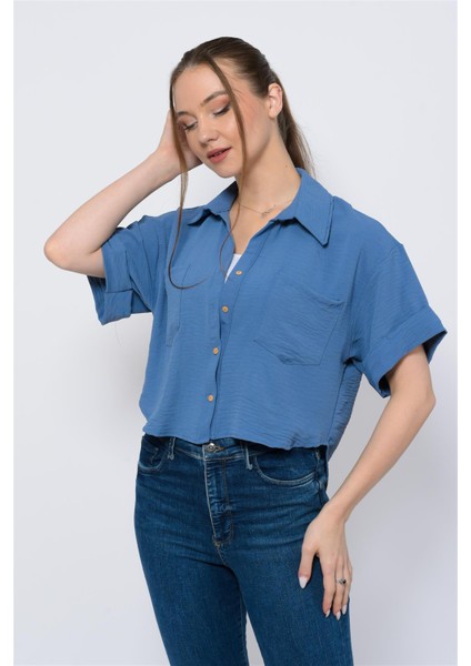 Kadın Aerobin Crop Gömlek Bebe Mavisi indirimleri